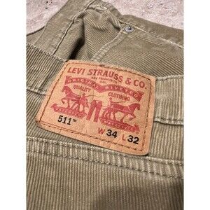 Levis 511 Corduroy Pants Mens 34x32 Brown Slim Straigh Khaki Pants White Tab